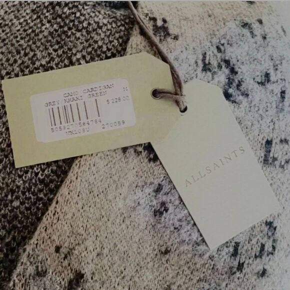 ALLSAINTS Women's Sz SMALL Grey Black Patterned V-Neck Wool Blend Cardigan $228 - Picture 10 of 10